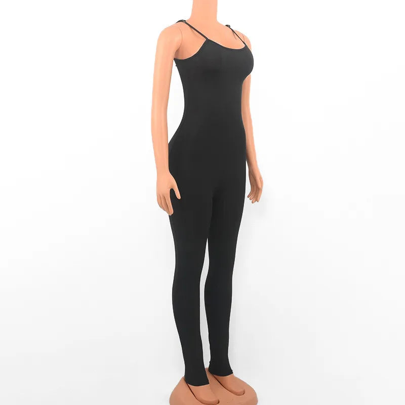 Women's Sleeveless Black Bodycon Jumpsuit Sexy Backless Slim Fit Casual Romper Streetwear Overall
