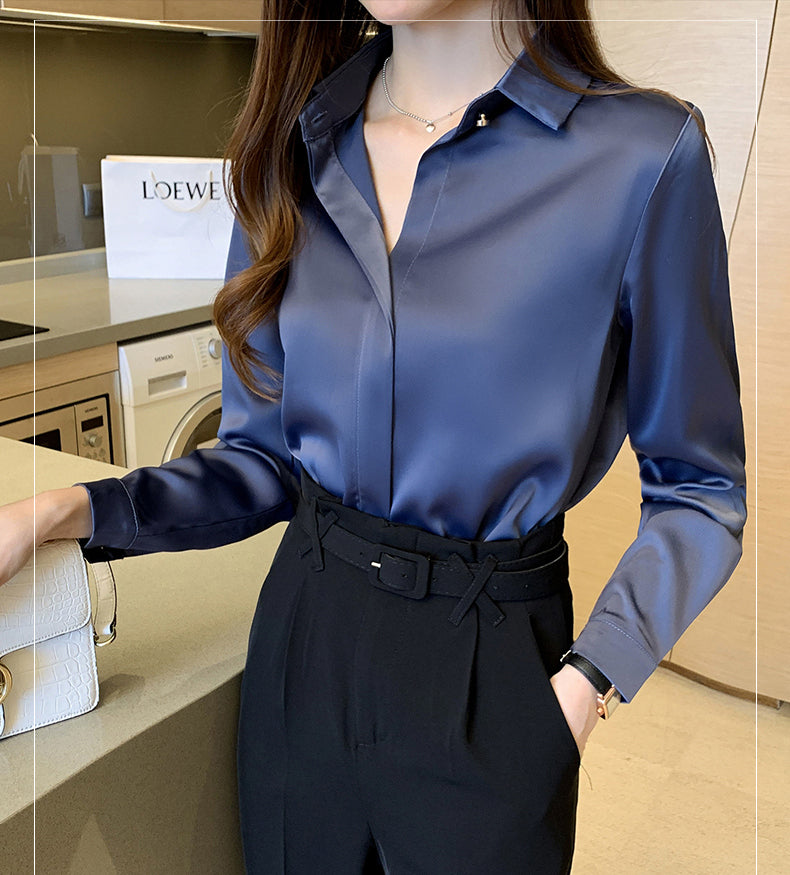 Elegant Satin Women Blouse Long Sleeve Shirt Autumn Fashion Tops for Ladies Office and Casual Wear