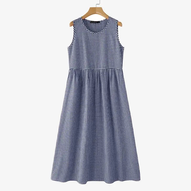Gingham Midi Dress For Women Vintage Casual Aline Holiday