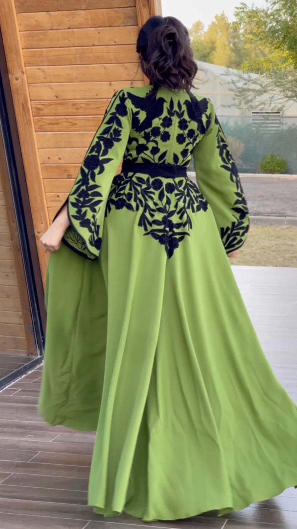 Muslim Maxi Dress With Flared Sleeves And V Neck For Women