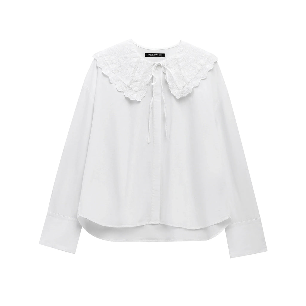 Spring Casual Women Blouse Long Sleeve Turn-down Collar Bow Tie Loose Fit Chic Shirt