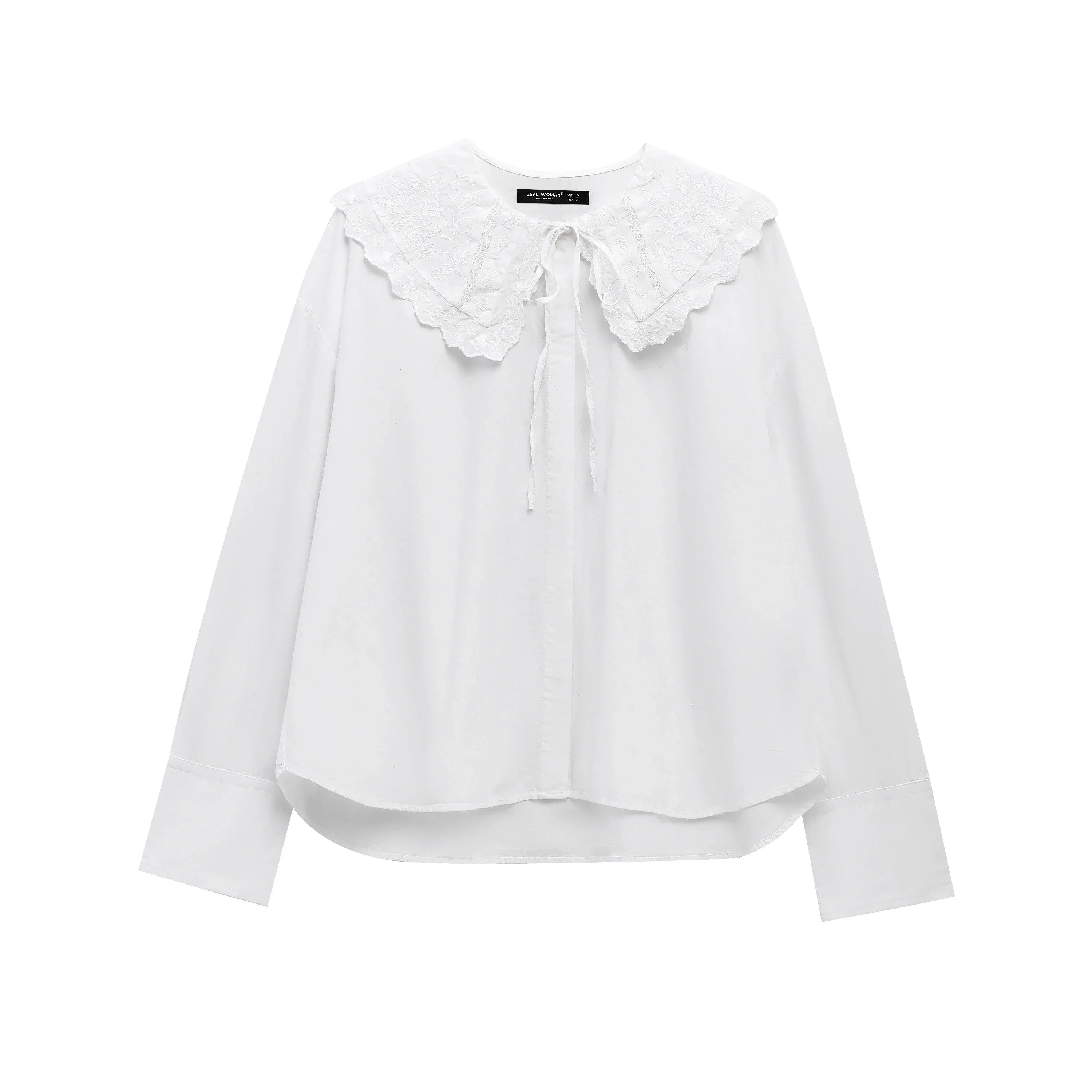 Spring Casual Women Blouse Long Sleeve Turn-down Collar Bow Tie Loose Fit Chic Shirt