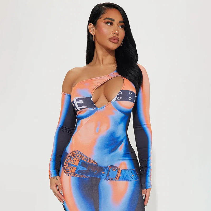 Off Shoulder Hollow Out Party Dress Sheath Multicolor