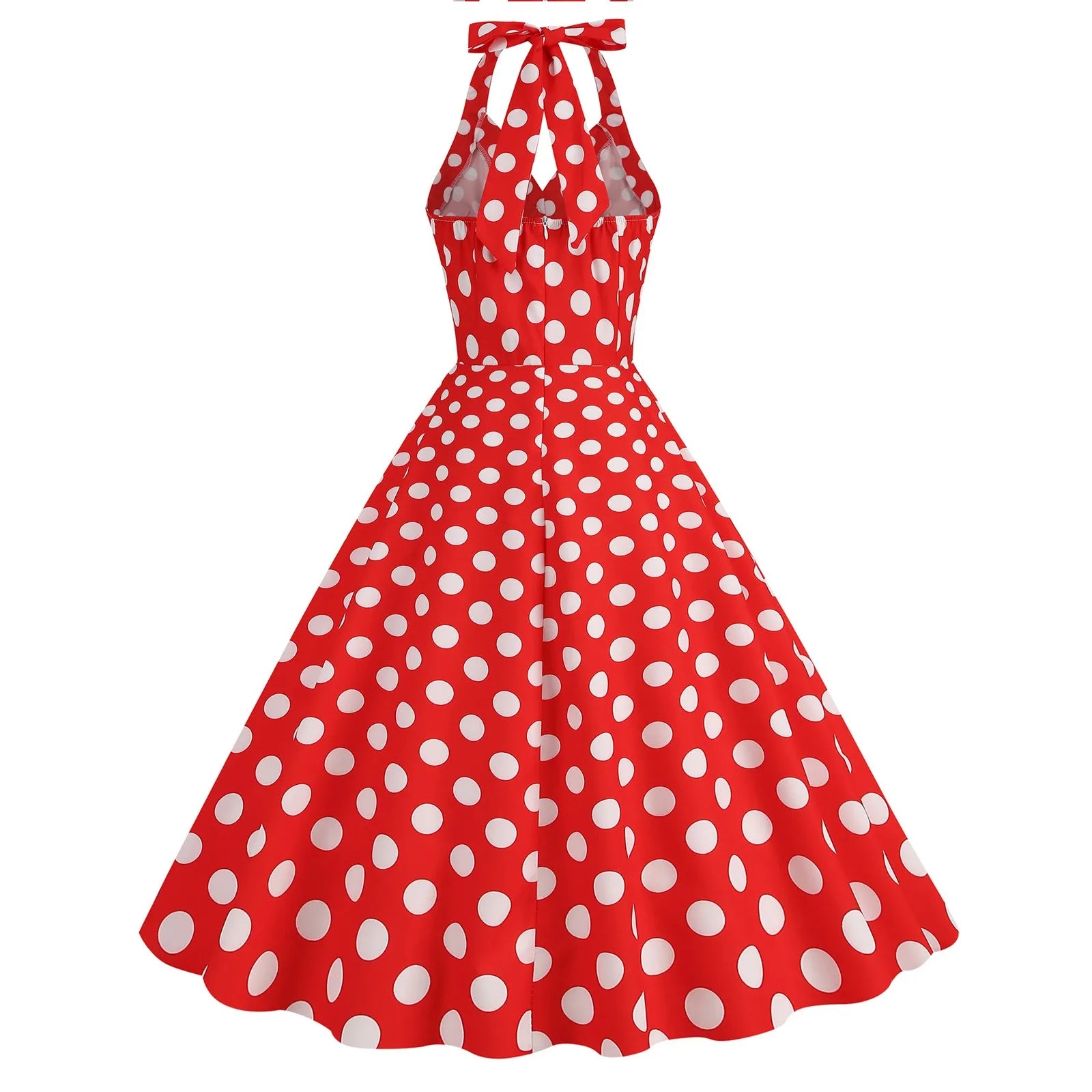 Retro Polka Dot Lace Up Backless Dress With Swing Puff