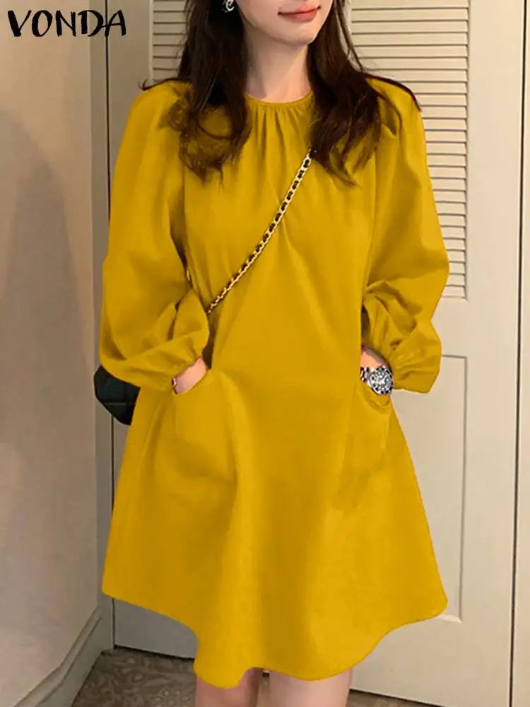 Elegant Chic Summer Puff Sleeve Mini Dress With Pockets