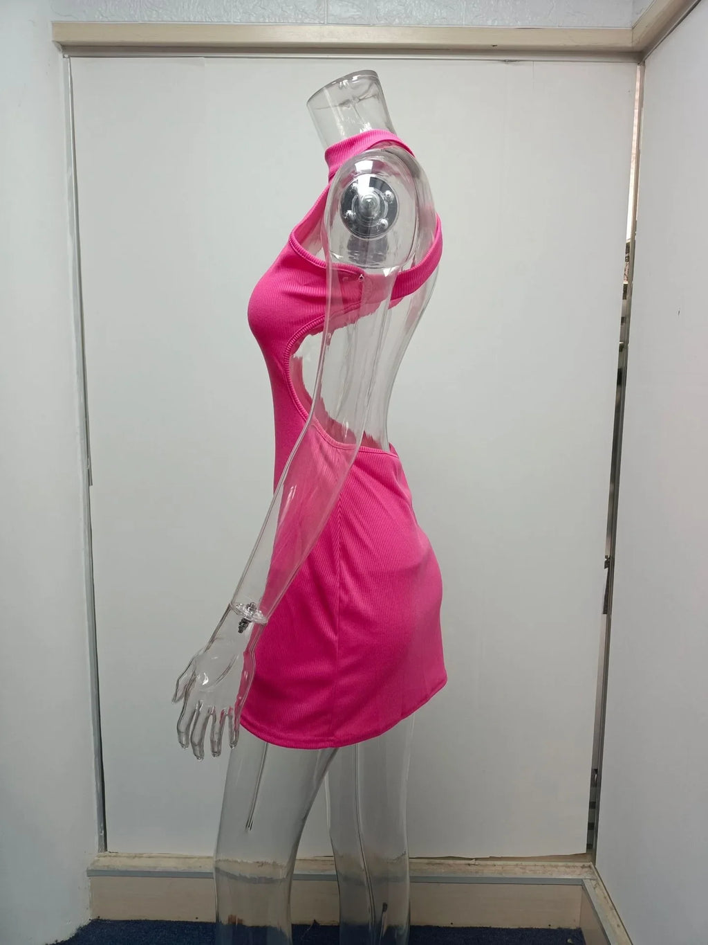 High Neck Hollow Cutout Dress With Back and Bust Details