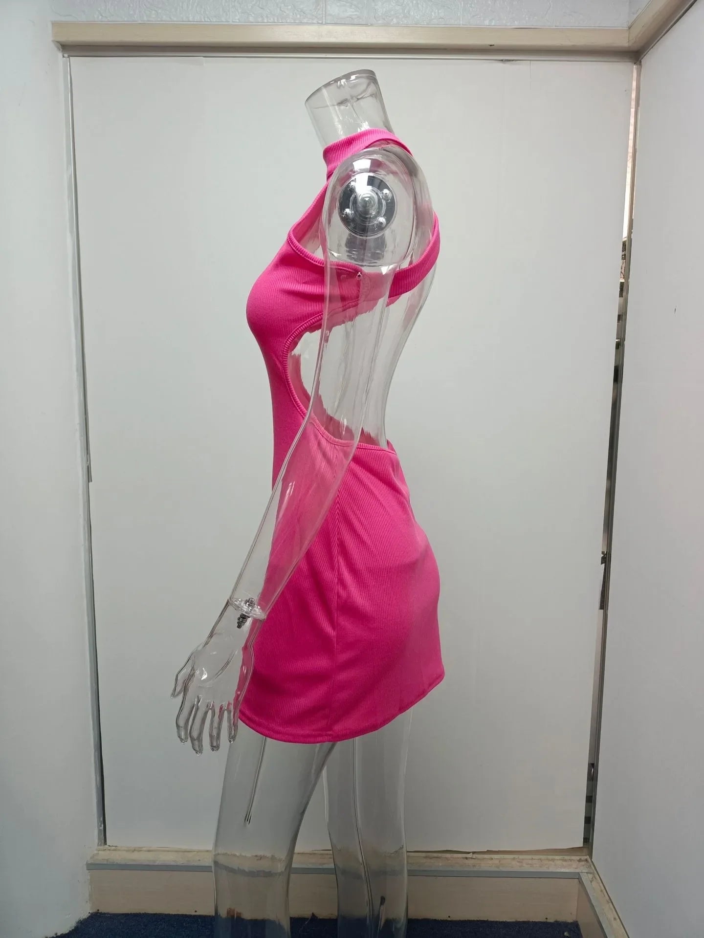 High Neck Hollow Cutout Dress With Back and Bust Details