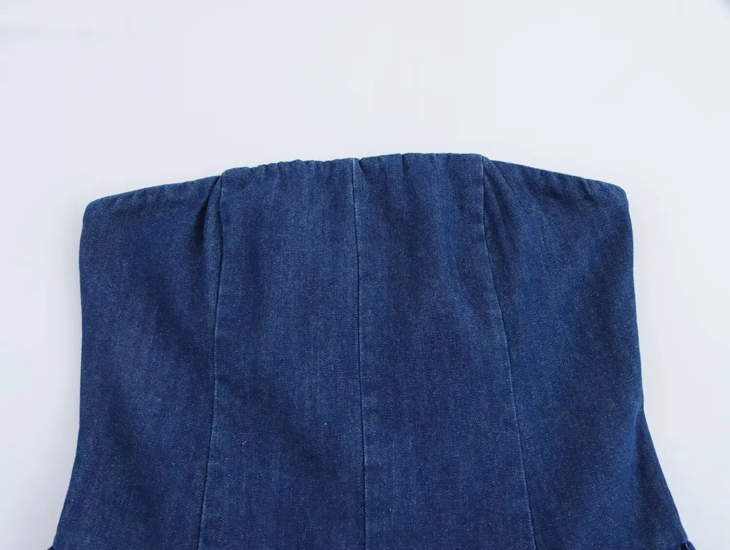 Denim Midi Dress With Pleats Backless Style High Waist