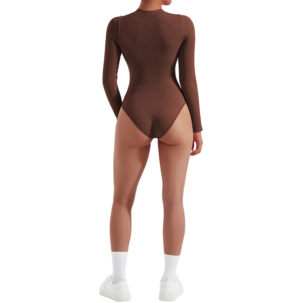 Bodycon Long Sleeve Jumpsuit for Women Zipper Romper Playsuit Fashion Streetwear Autumn Winter Slim Fit Bodysuit