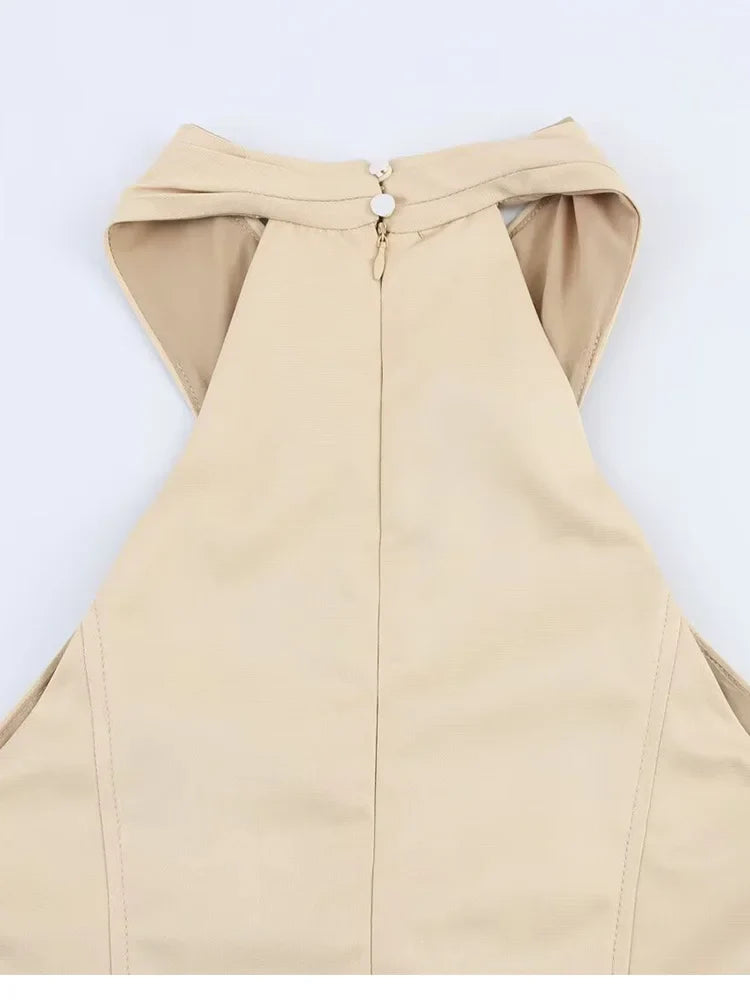 Women Summer Midi Tank Dress Belted V Neck Sleeveless