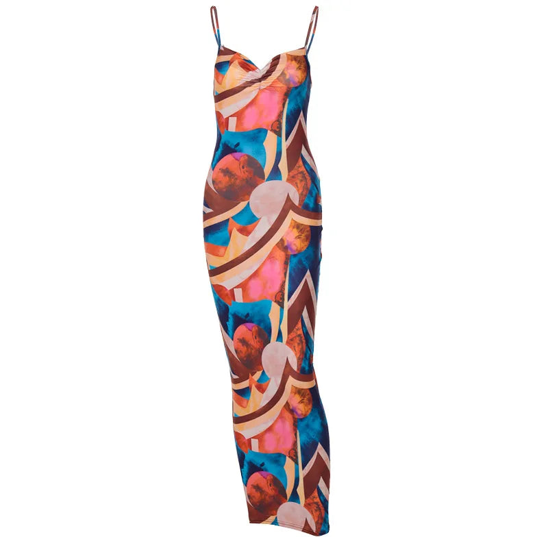 Tie Dye Ribbed Midi Dress For Women Bodycon Side Slit