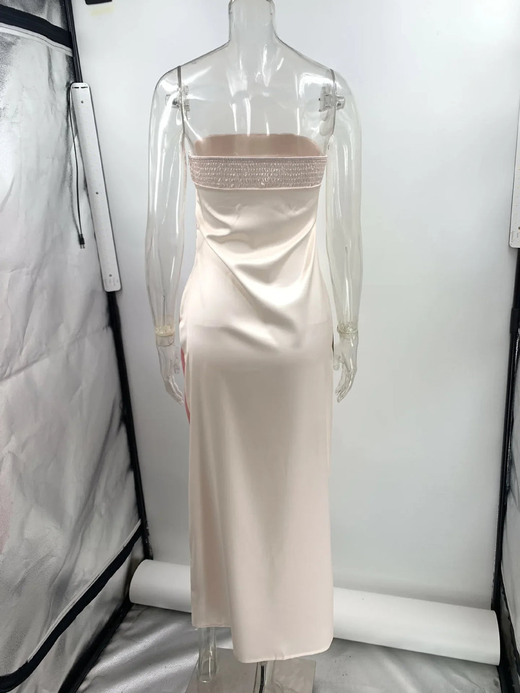 Satin Floral Strapless Maxi Dress Backless Bodycon Evening