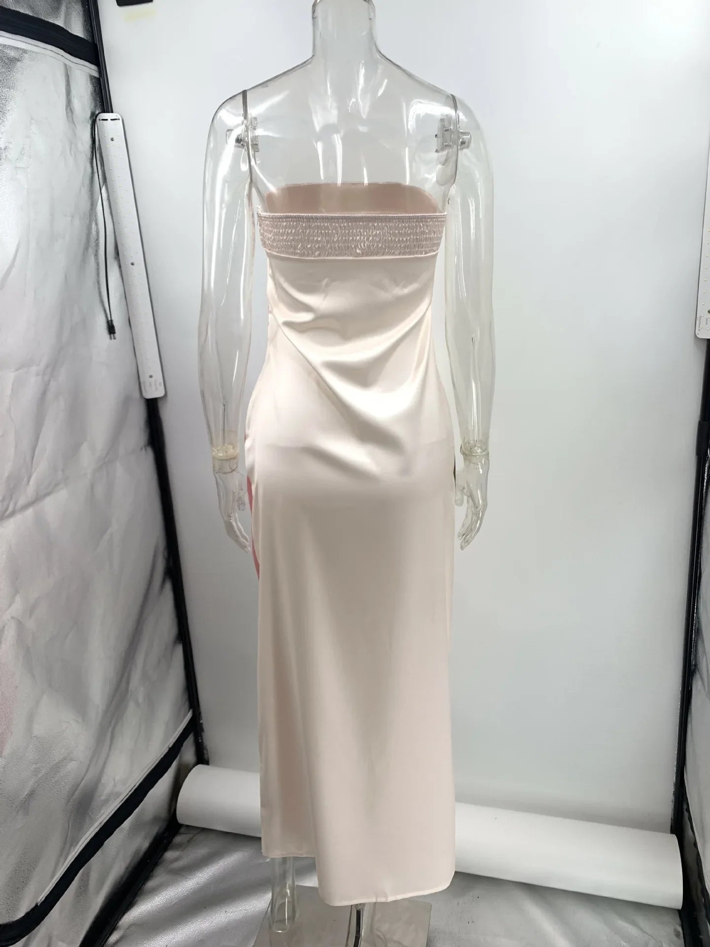 Satin Floral Strapless Maxi Dress Backless Bodycon Evening