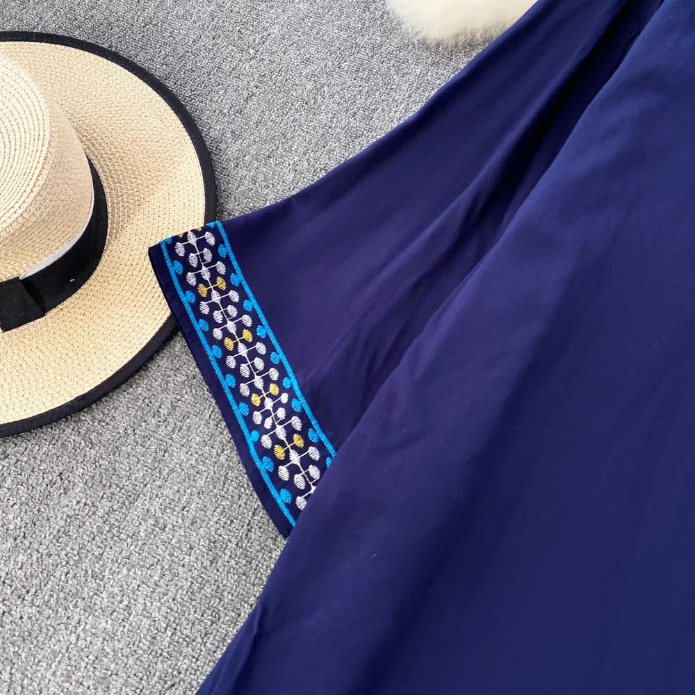 Bohemian Embroidered Floral Dress For Women Beachwear