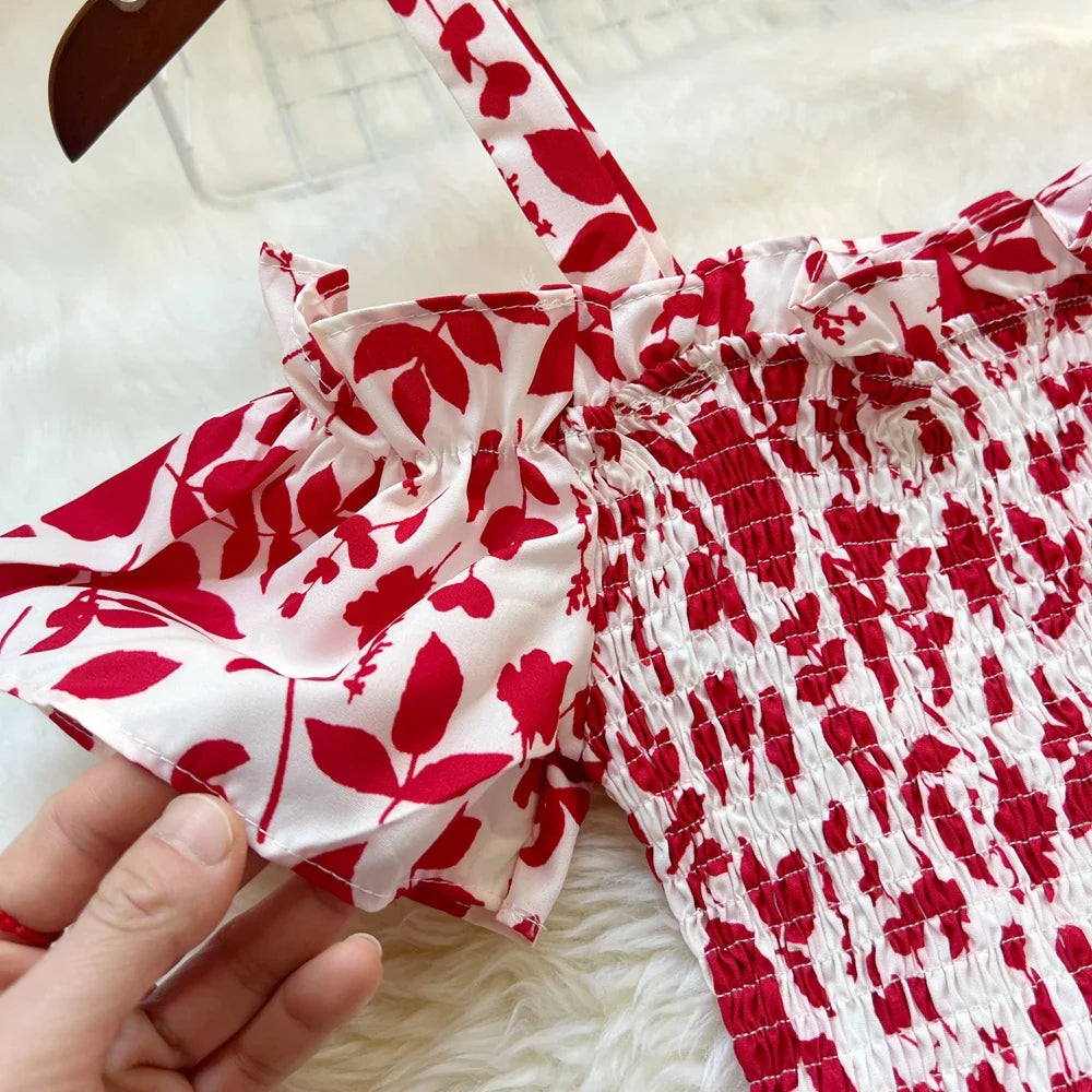 Floral Print Off Shoulder Summer Beach Dress For Women