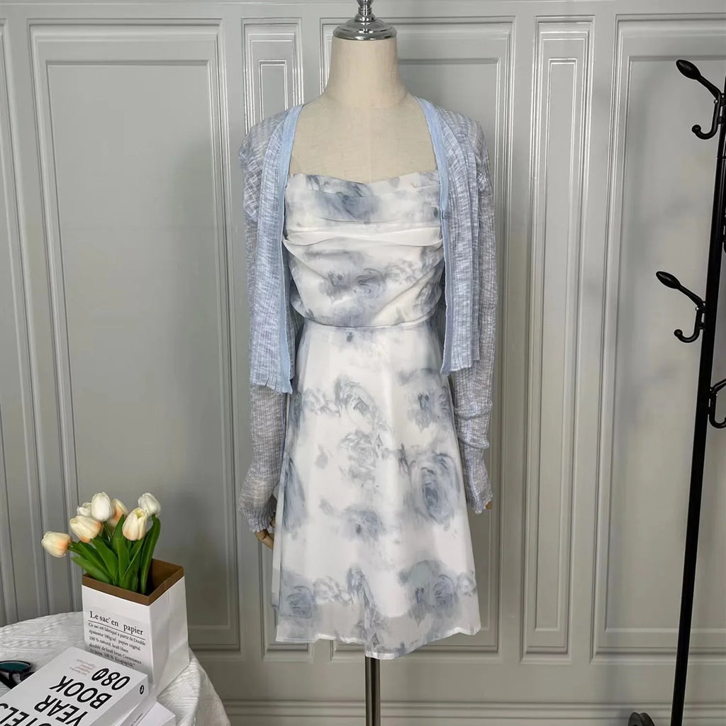 Chiffon Summer Party Midi Dress for Women High Waist