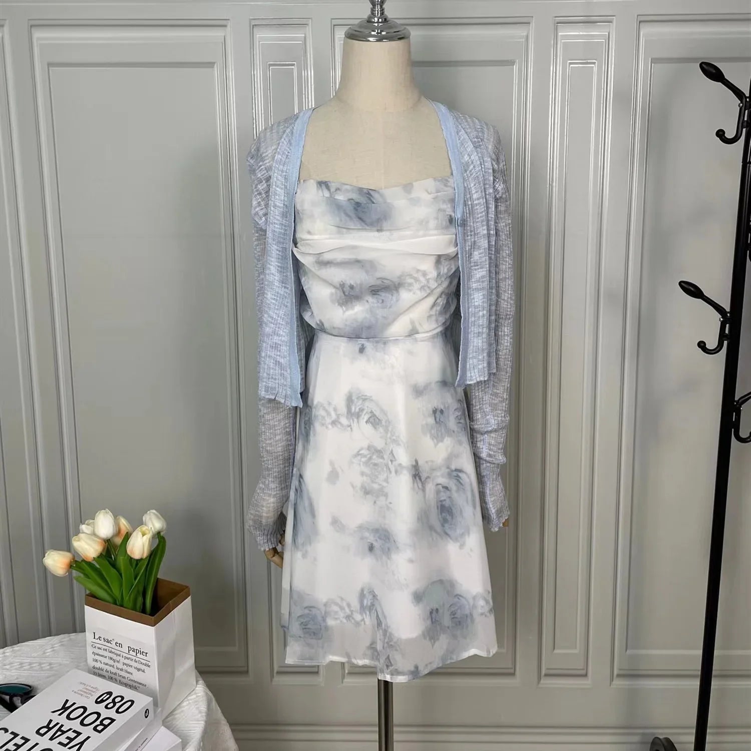 Chiffon Summer Party Midi Dress for Women High Waist