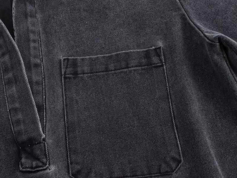 Casual Open Collar Pocket Denim Top and Loose Wide Leg Drawstring Waist Denim Pants Two Piece Set for Women