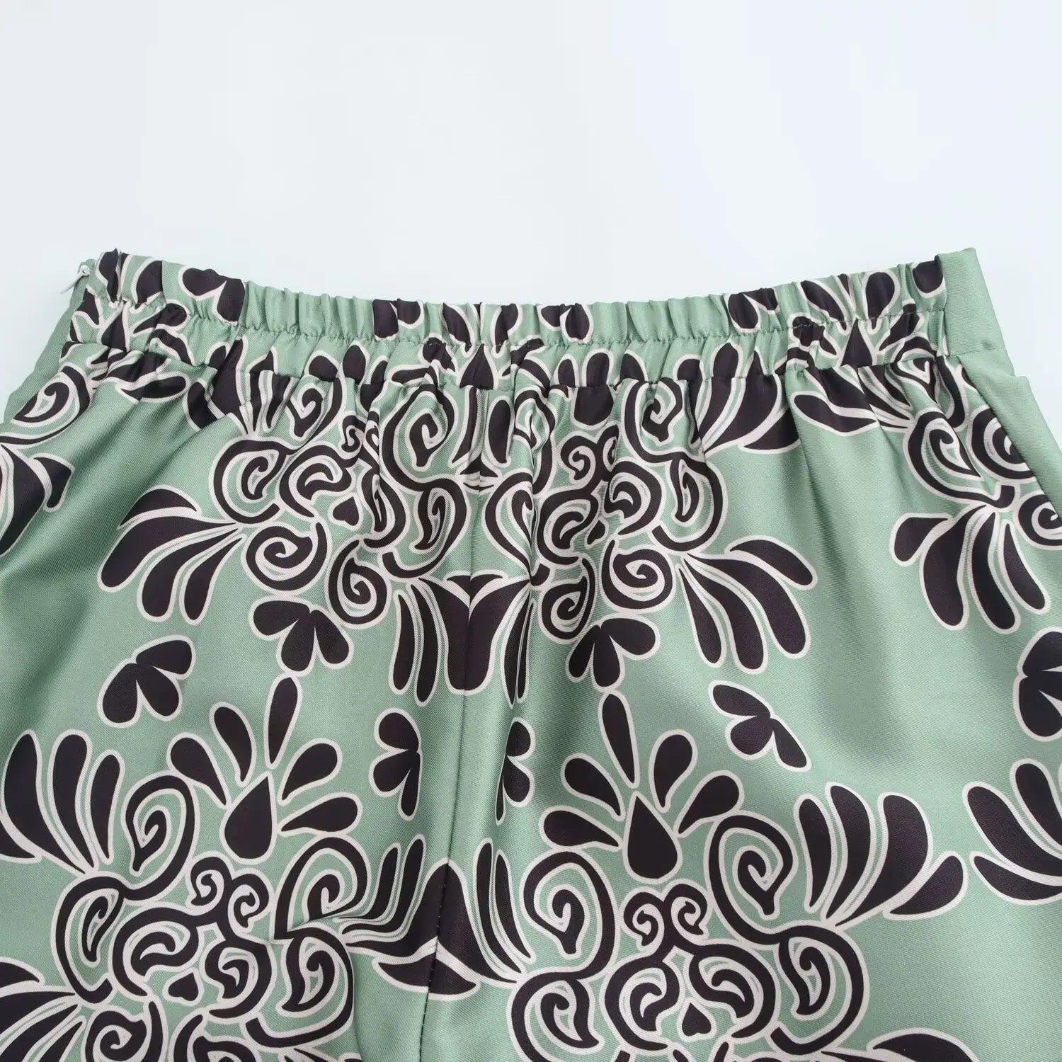 Loose Fit Long Sleeve Silk Satin Printed Shirt and Pants Set for Women