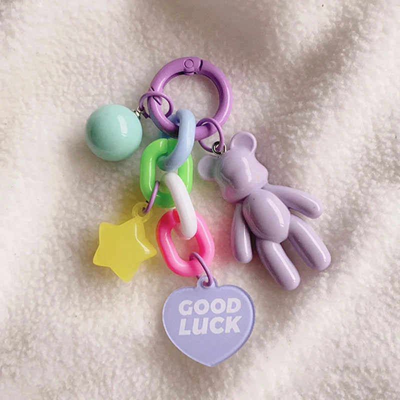 Colorful Bear Keychain Cute Anime Bag Decoration Pendant for Women and Girls