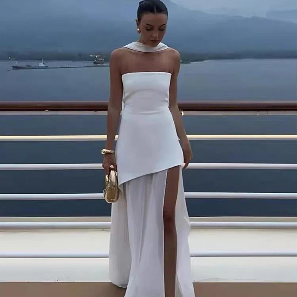 Strapless Mesh Patchwork Dress For Women Spring Summer