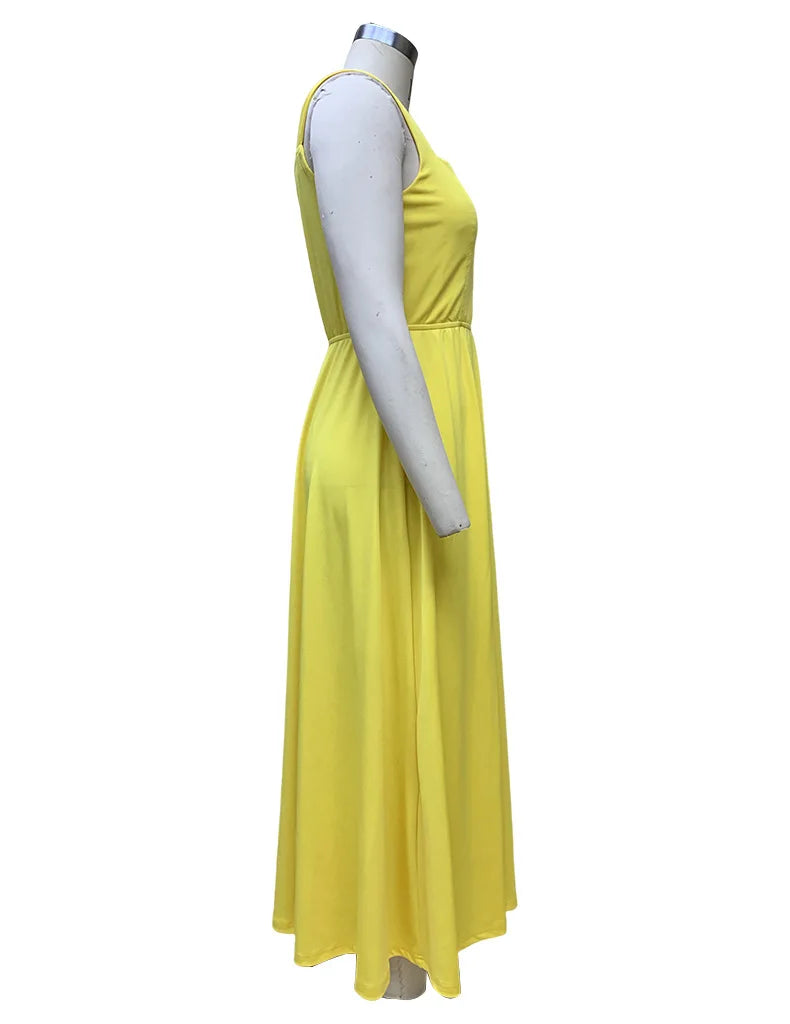 Spaghetti Strap Midi Dress With Side Slit And High Waist