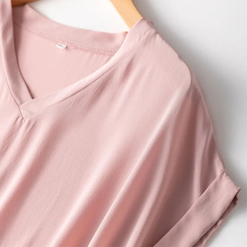 Mulberry Silk 19 Momme Midi Dress With V Neck And Slit