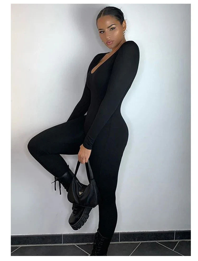 Women's Long Sleeve Skinny Bodycon Romper Jumpsuit Solid Color Casual Fitness Streetwear Overalls