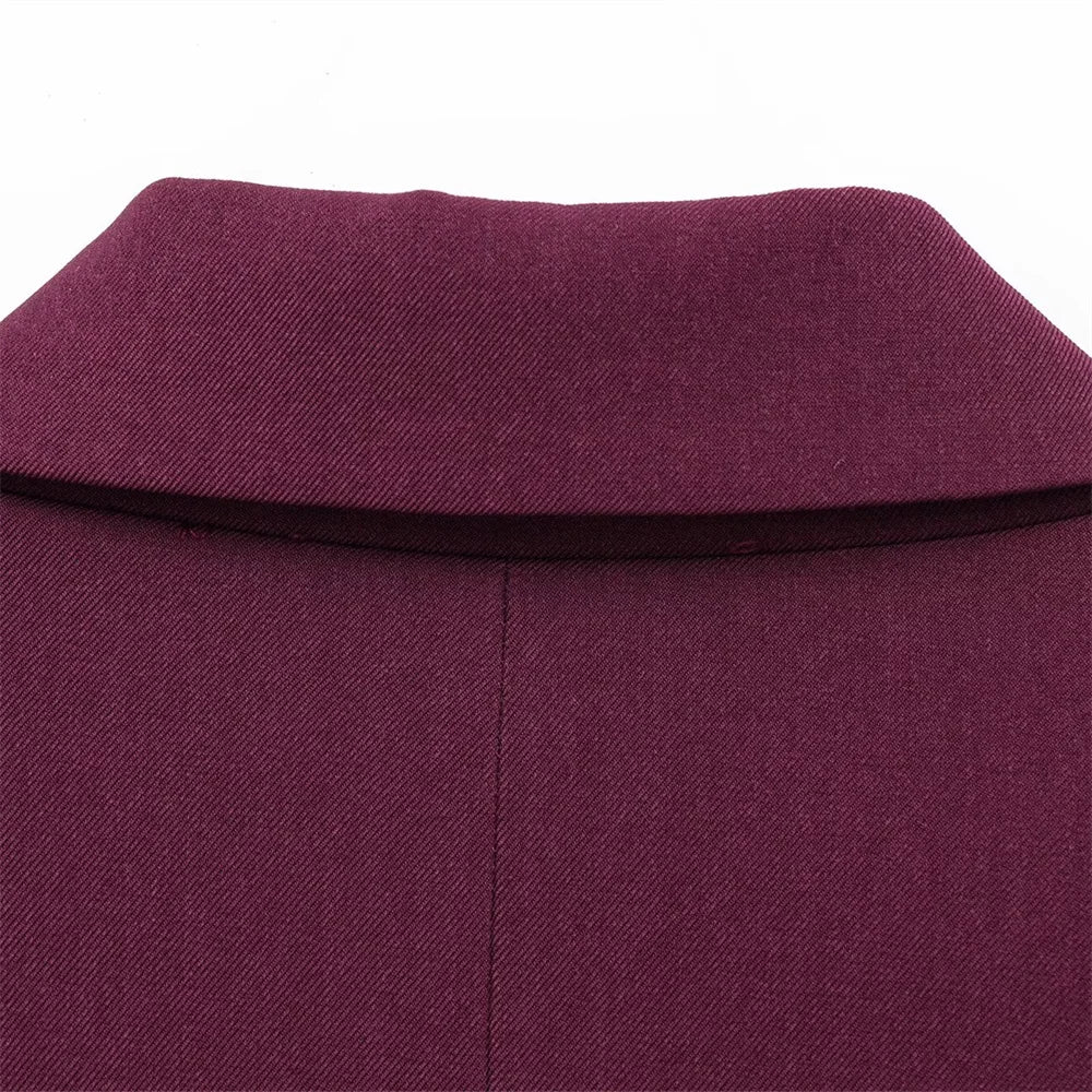 Women's Double Breasted Loose Collar One Button Suit Jacket and High Waist Strap Pants Casual Spring Suit Set