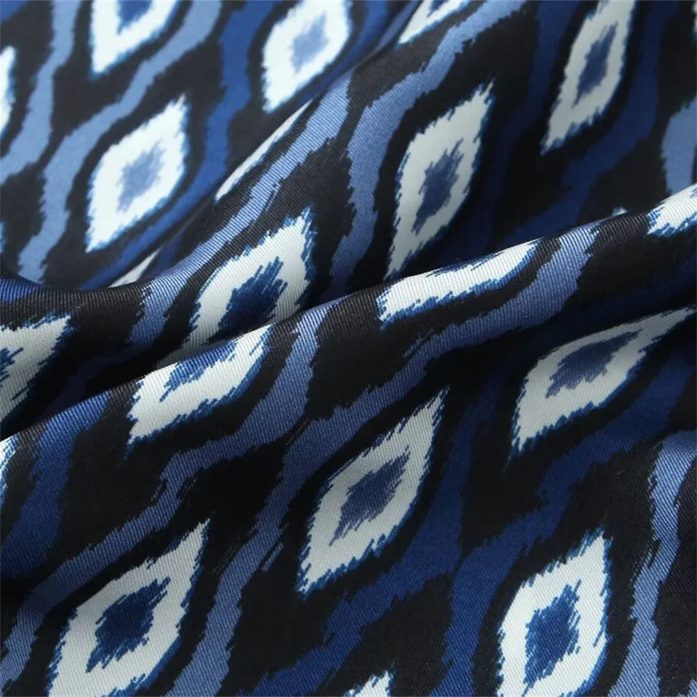 Women's Geometric Pattern Printed Shirt and Pants Set with Long Sleeve Top and Stylish Trousers