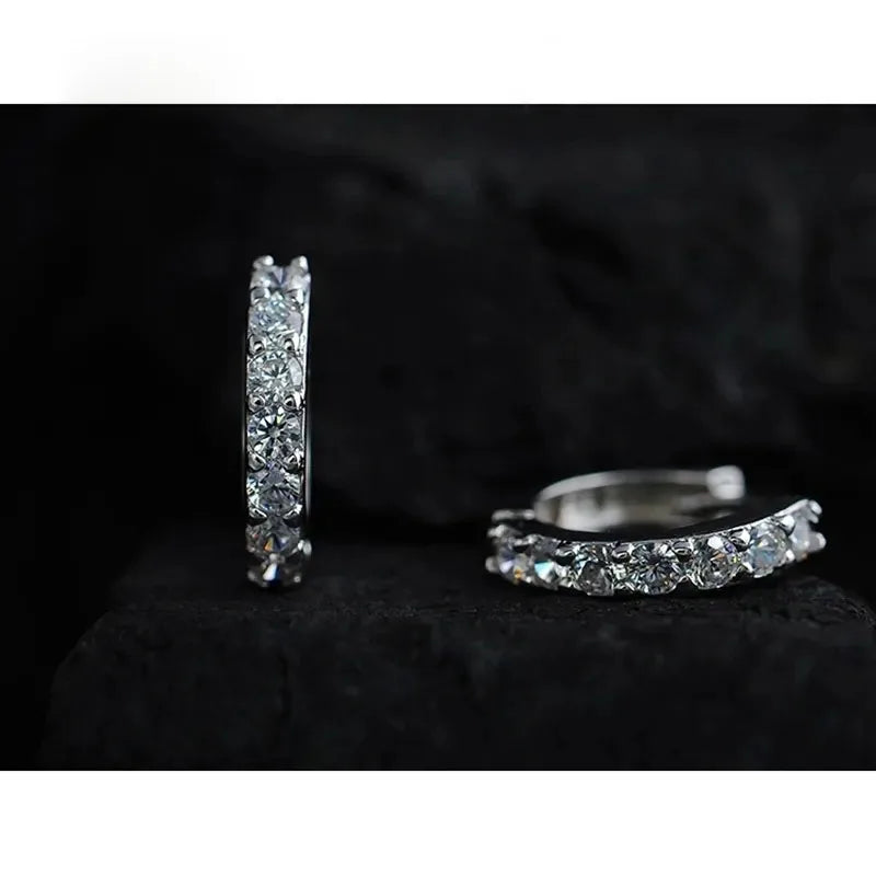 Luxury 925 Sterling Silver Plated Rhinestone Crystal Hoop Earrings for Women