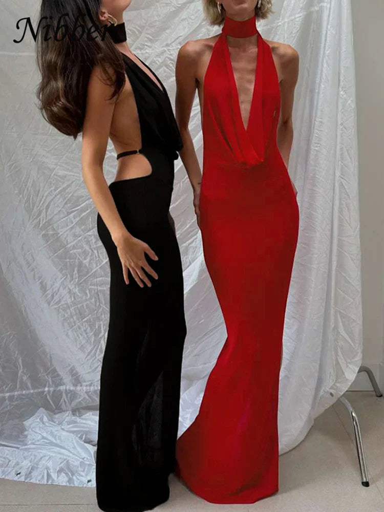 Backless Halter Bodycon Dress Women Evening Gown Silhouette