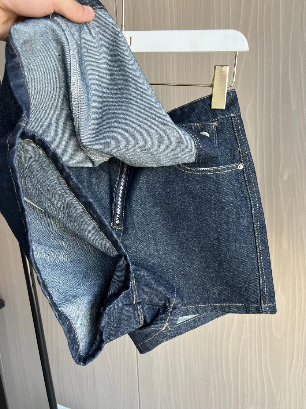 Sexy V Neck Loose Fit Short Denim Top with Asymmetrical Culottes Two Piece Denim Suit for Women