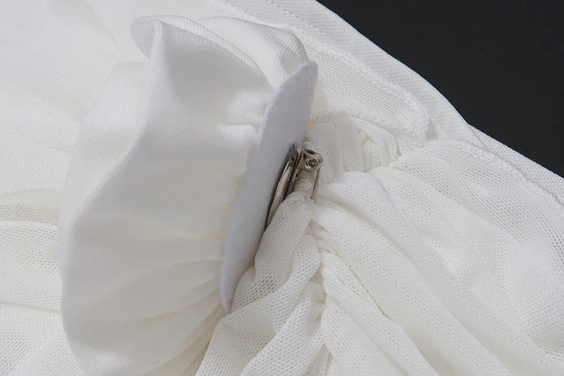 Off Shoulder Patchwork Evening Dress With Mesh Overlay