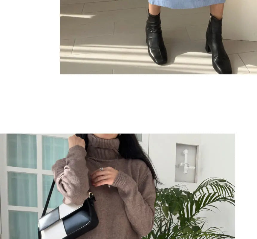 Cozy Turtleneck Sweater Dress For Women Knitted Long Sleeve