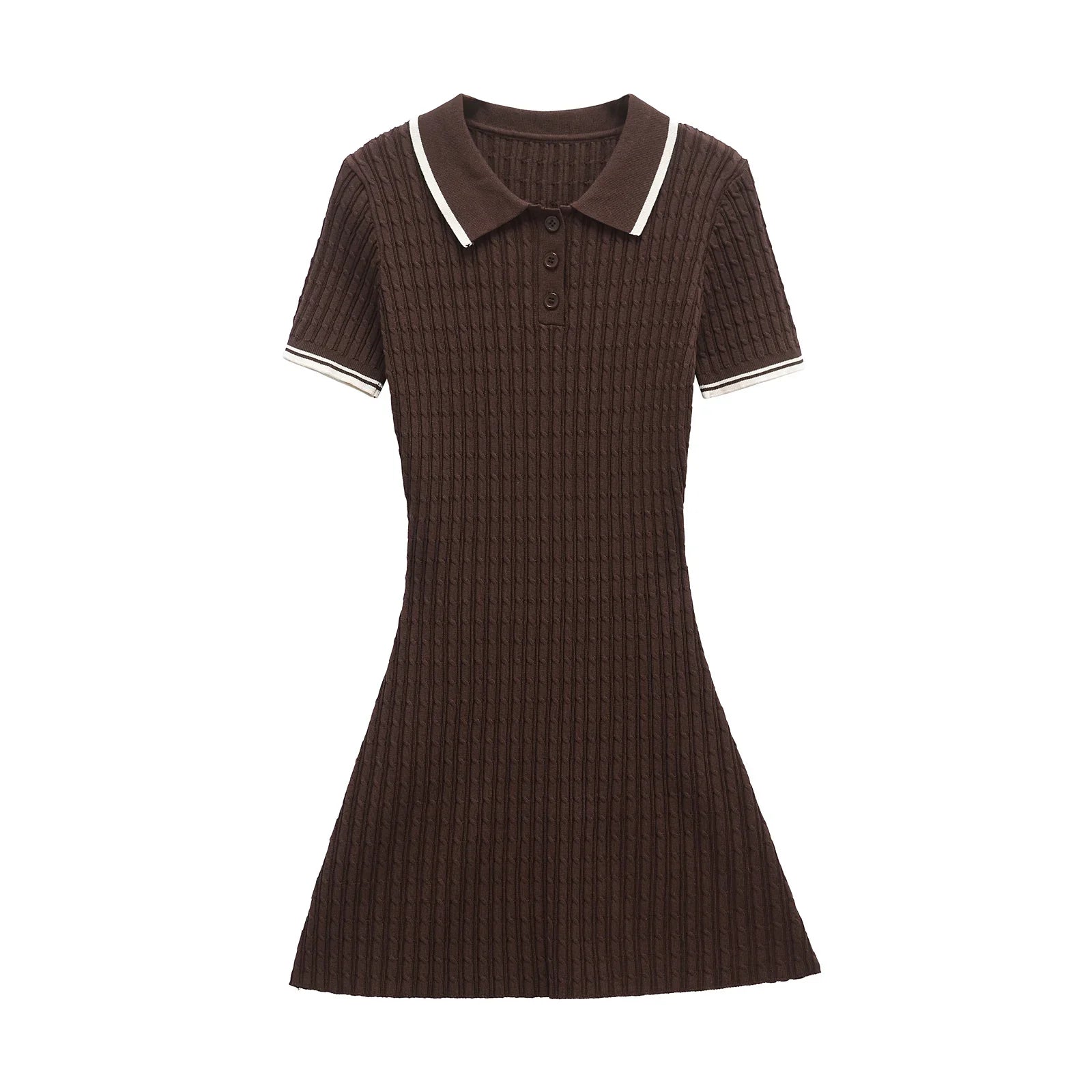 Brown Pleated Mini Dress For Women Short Sleeve Party