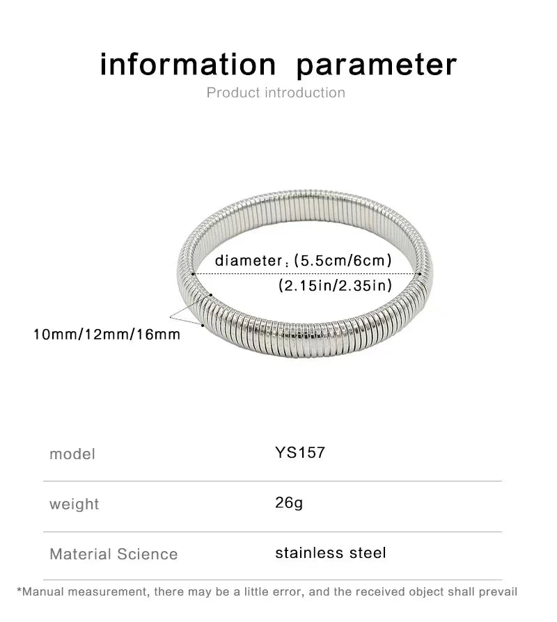 304L Stainless Steel Elastic Bracelet for Women with 18k Gold Plated Charm Wide Chunky Metal Spiral Bangle Waterproof Fashion Jewelry