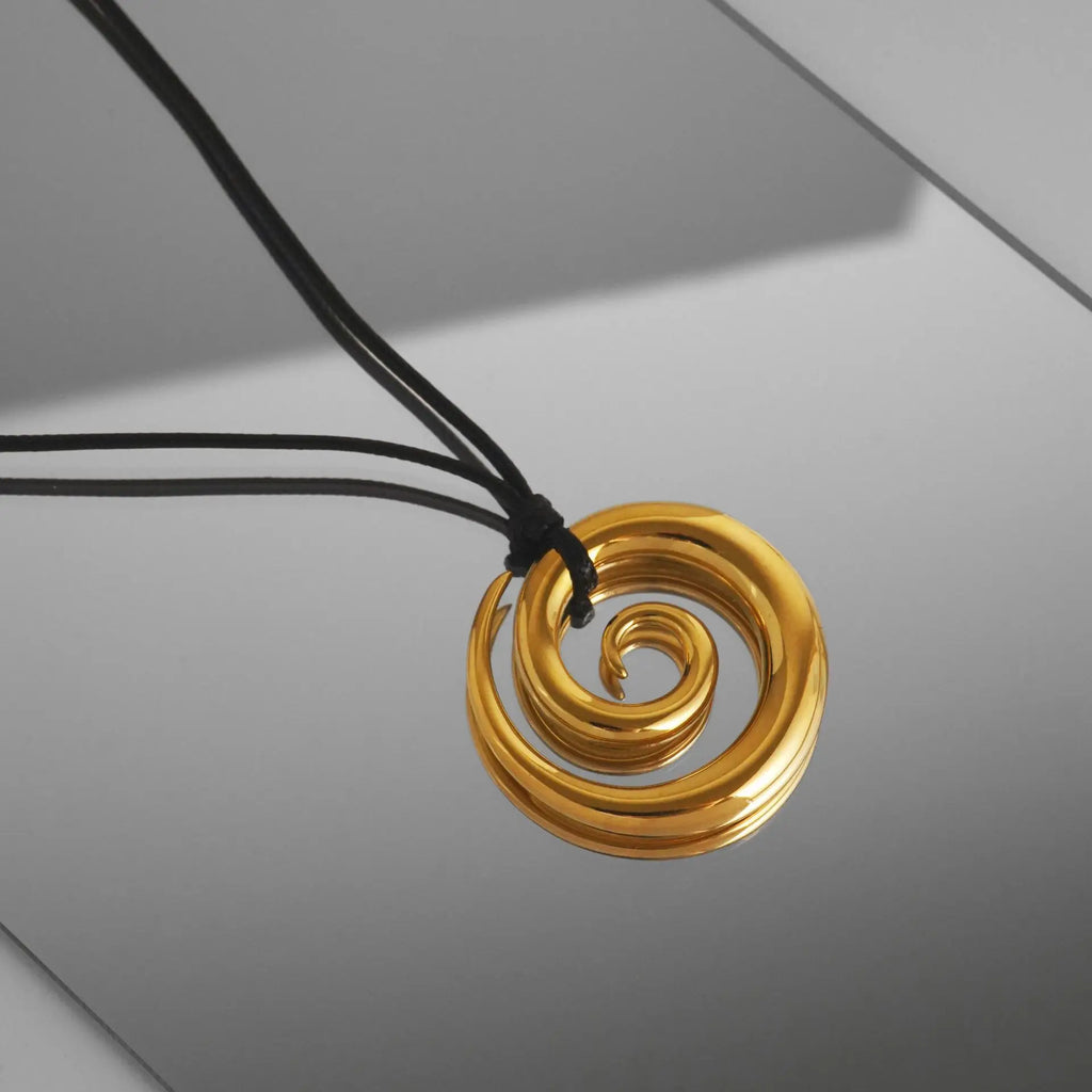 Punk Large U-Shape Geometric Pendant Necklace for Men and Women Adjustable Leather Rope Sweater Chain Jewelry