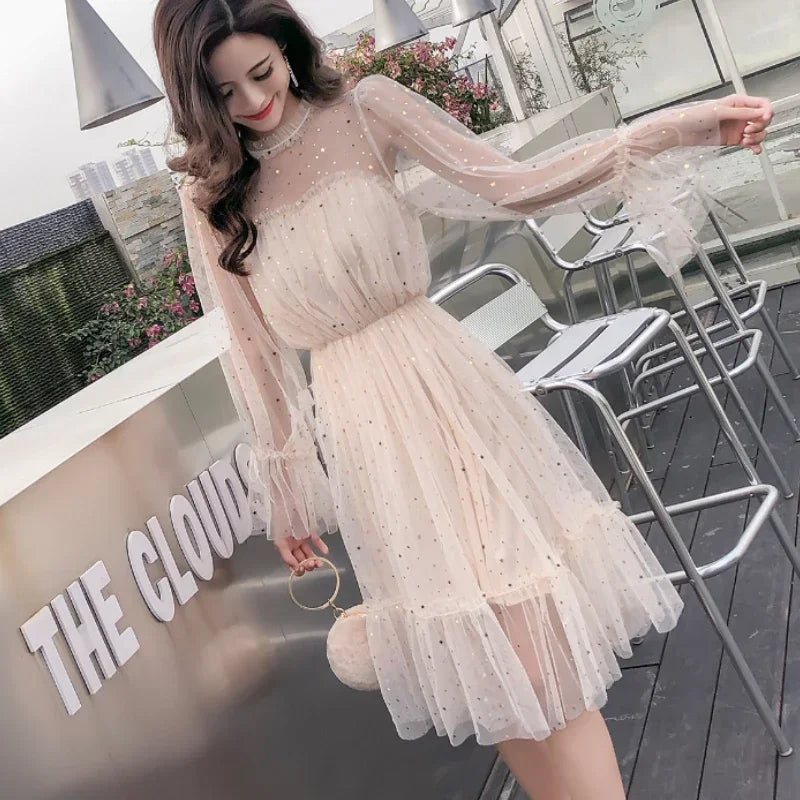 Sequined Mesh Fairy Dress For Women Party Gala Evening Wear