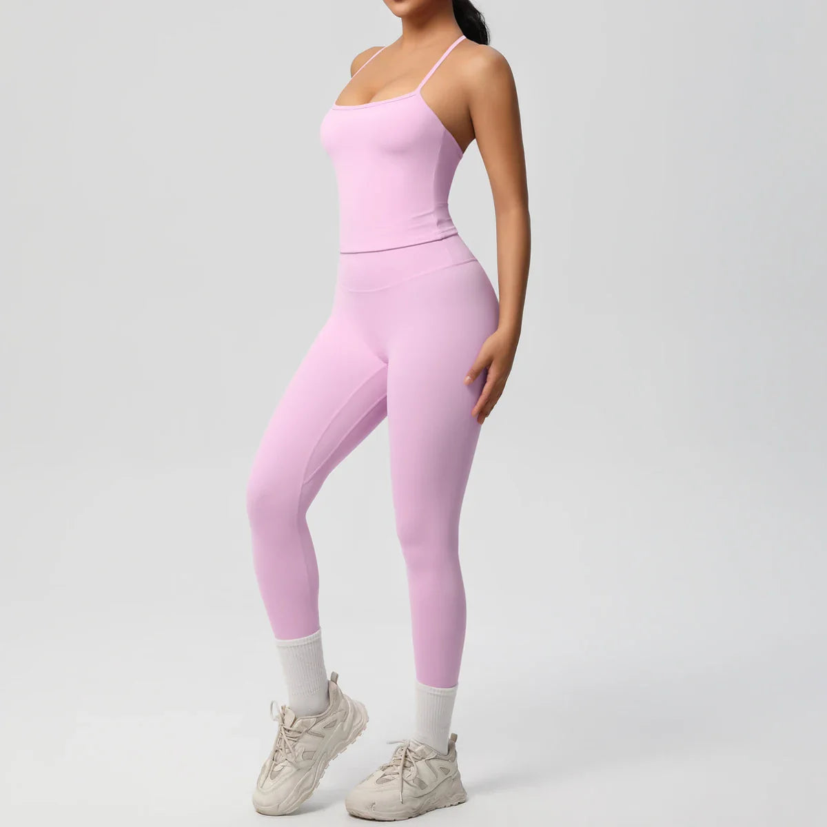 2PCS Nude Feeling Yoga Set for Women Push Up Sport Bra and High Waist Leggings Fitness Running Workout Tracksuit Activewear