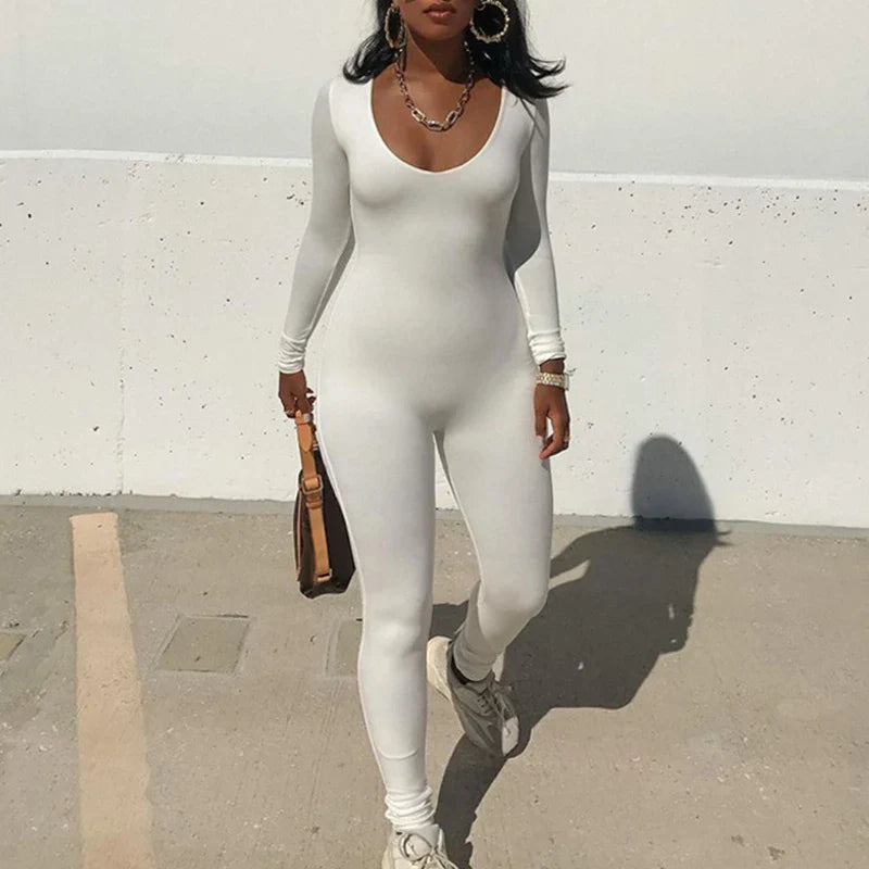 Sexy Black Long Sleeve Bodycon Jumpsuit for Women Slim Fit Casual Streetwear Skinny Romper