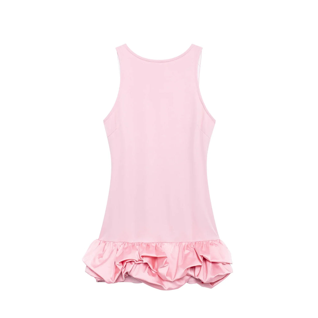 Backless Patchwork Mini Dress For Women Fluffy Hem Party