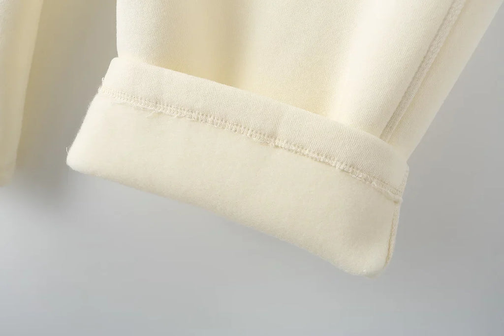 Women's Fleece Coat and Pant Set with Long Sleeve Hooded Sweatshirt and Casual Drawstring Trousers for Office and Everyday Wear