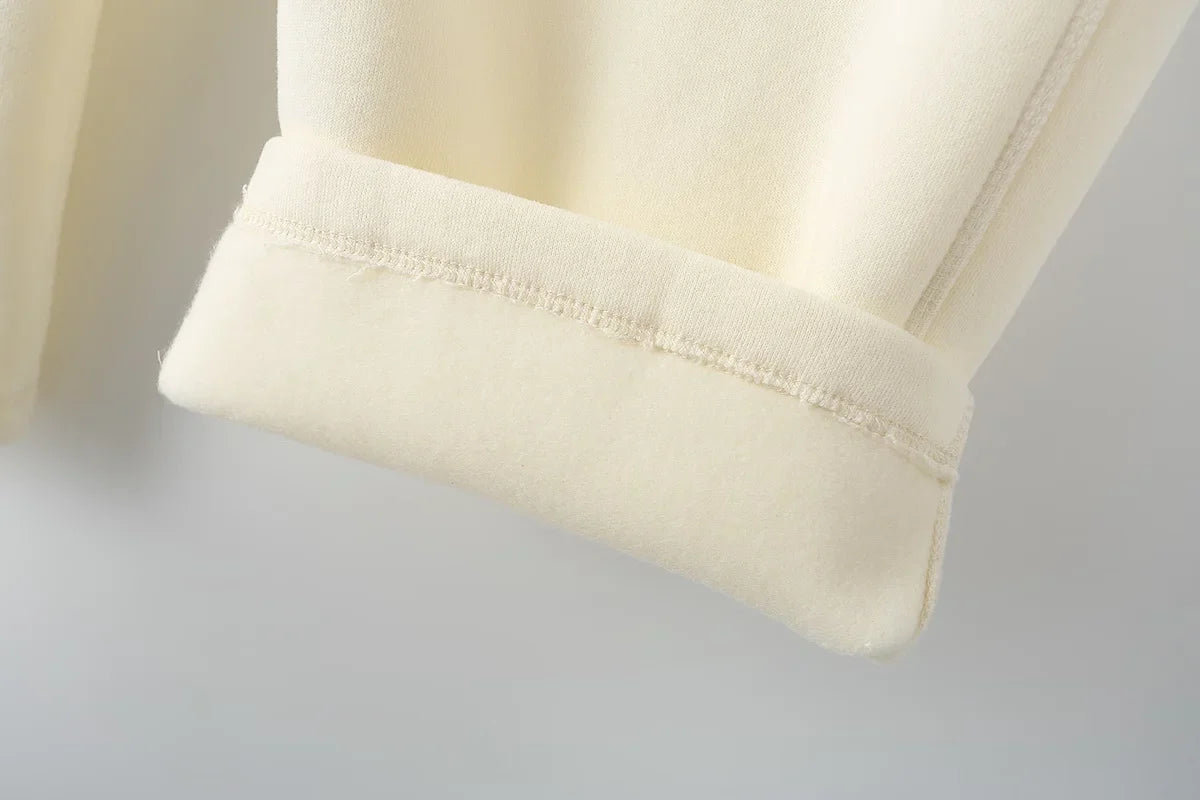 Women's Fleece Coat and Pant Set with Long Sleeve Hooded Sweatshirt and Casual Drawstring Trousers for Office and Everyday Wear