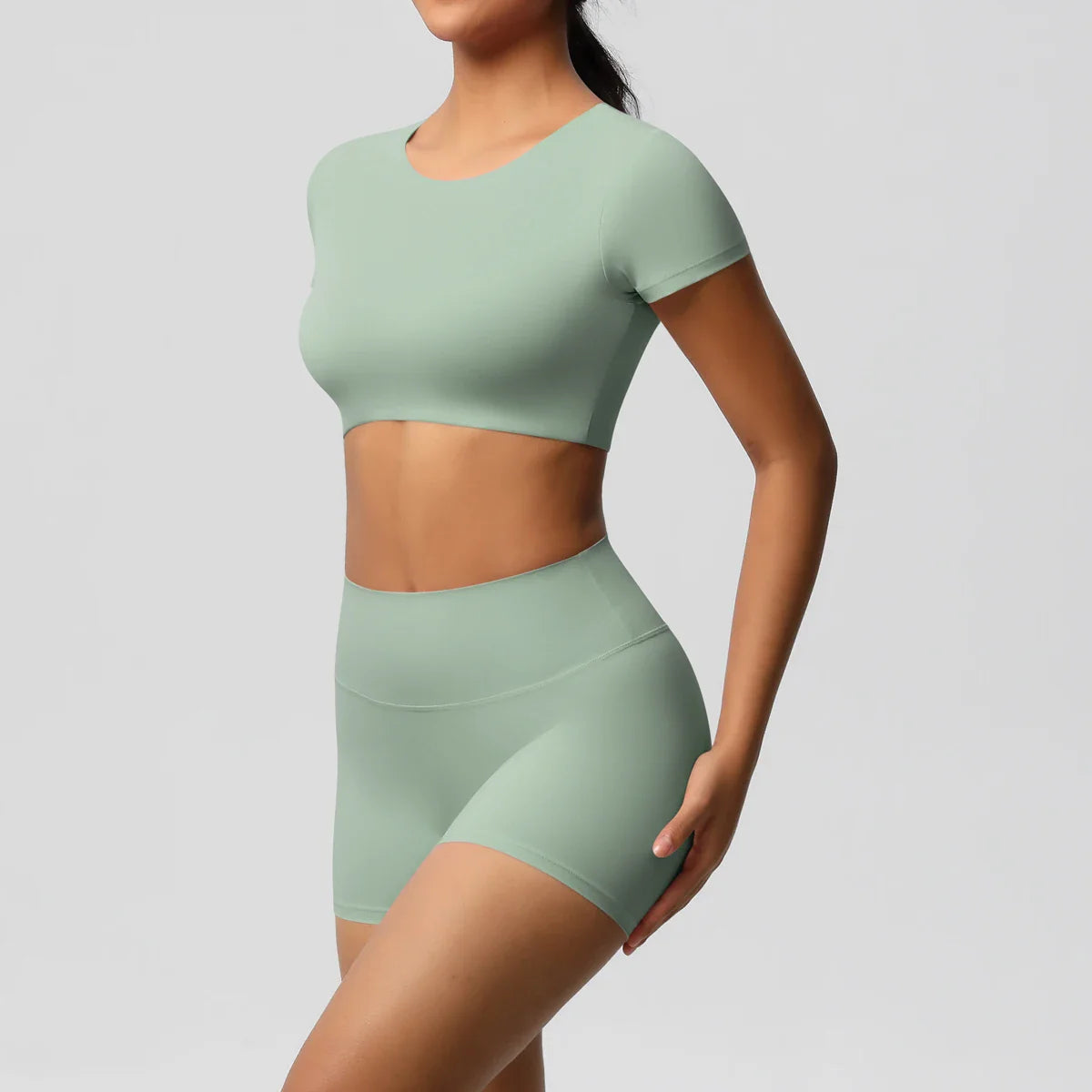 2PCS Women's Fitness Yoga Set High Waist Shorts with Short Sleeve Gym Top Seamless Sportswear Tracksuit for Activewear