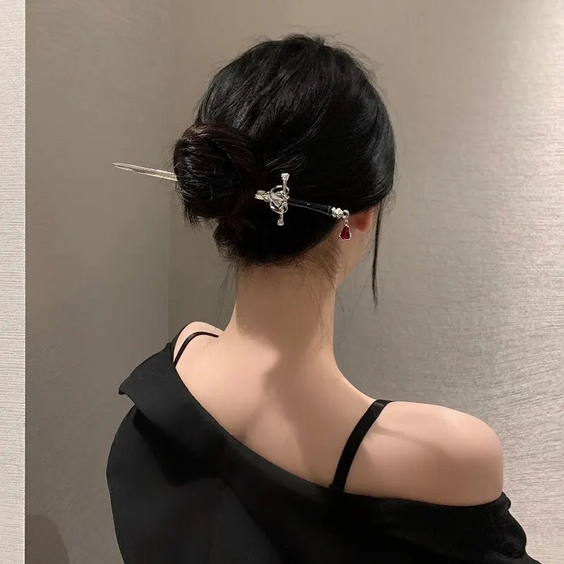 Sword Hairpin Headdress for Women Vintage Hair Accessories Geometric Ponytail Holder DIY Hairstyle Jewelry