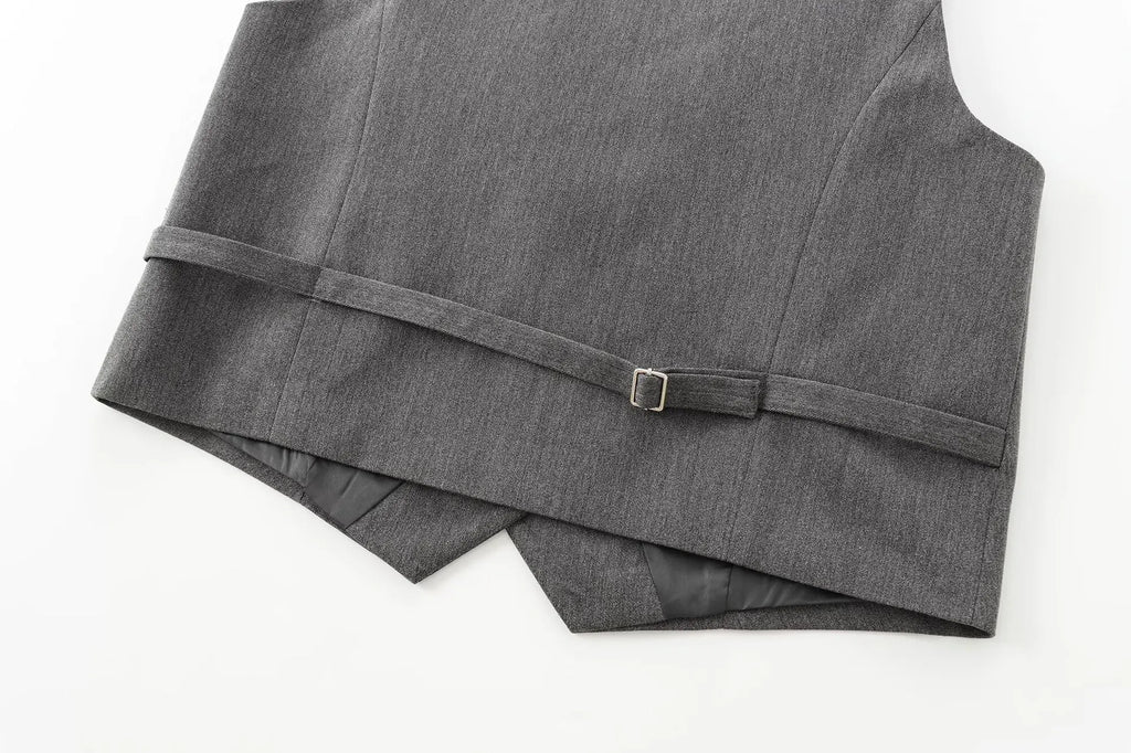 Women Slim-Fit Suit Vest and Trousers Set Vintage V-Neck Sleeveless Chic Summer Outfit