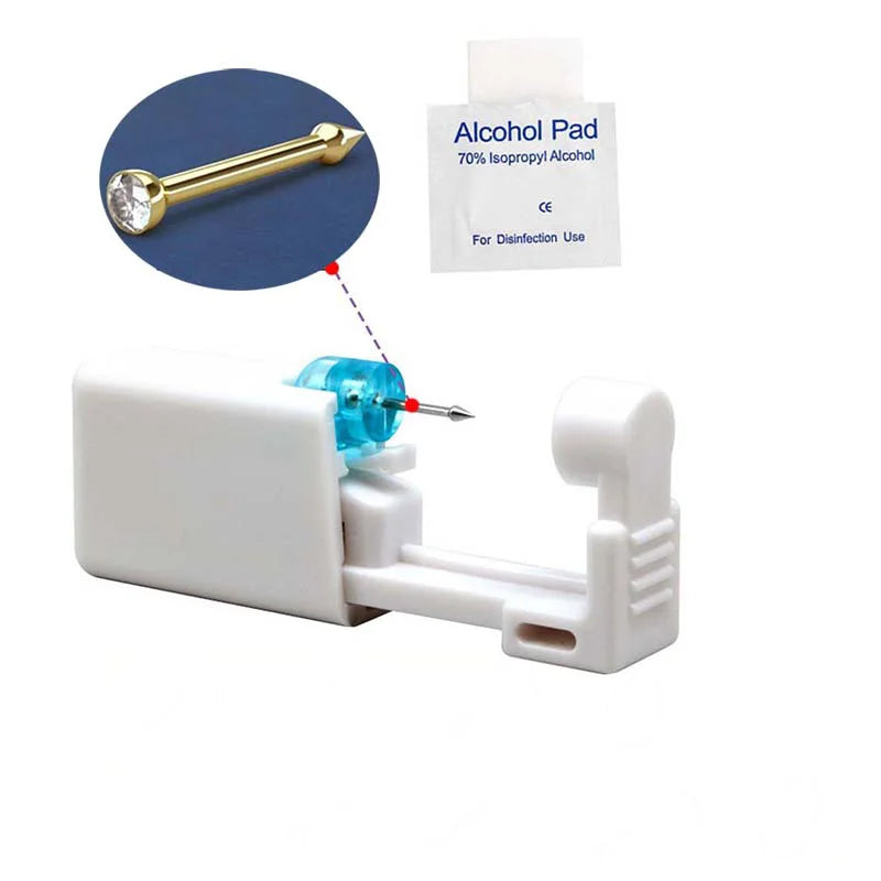 Disposable Nose Piercing Gun Kit with Built-in Stainless Steel Nose Stud and Alcohol Cotton
