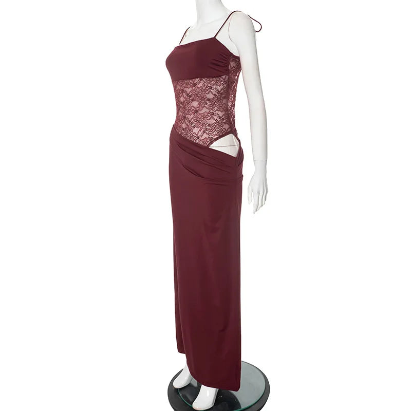 Mesh Lace Maxi Dress Sheer Backless Y2K Beach Outfit