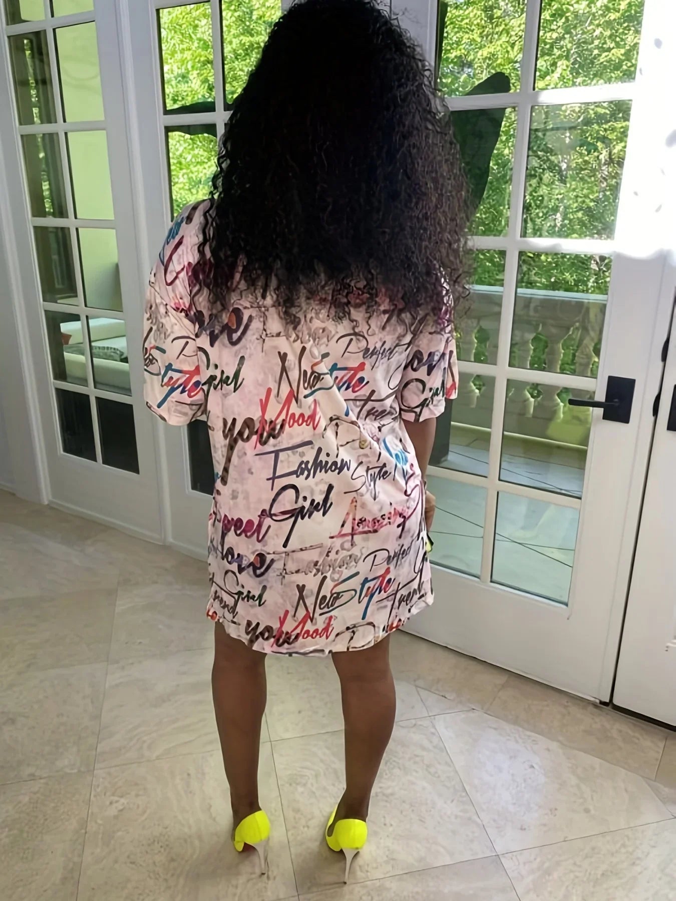 Plus Size Cartoon Print Dress O Neck Short Sleeve Summer